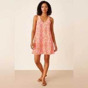 LOFT Sleeveless Printed Swing Dress Size S NWT Pink Orange Yellow Crossback